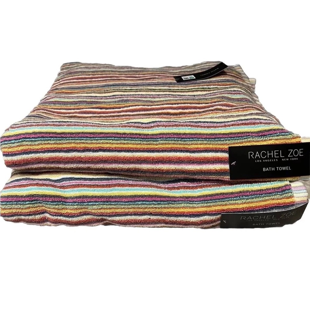 4 Rachel Zoe Soho Striped Rainbow 2 Bath 2 Hand Towels Set of 4 New - Picture 3 of 9